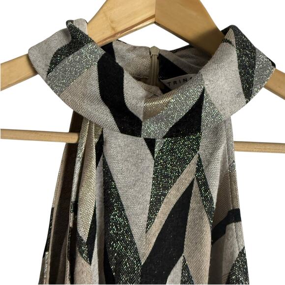Trina Turk Jocular Geometric Chevron Silver Metallic Mock Neck Sleeveless Top XS - Picture 6 of 15